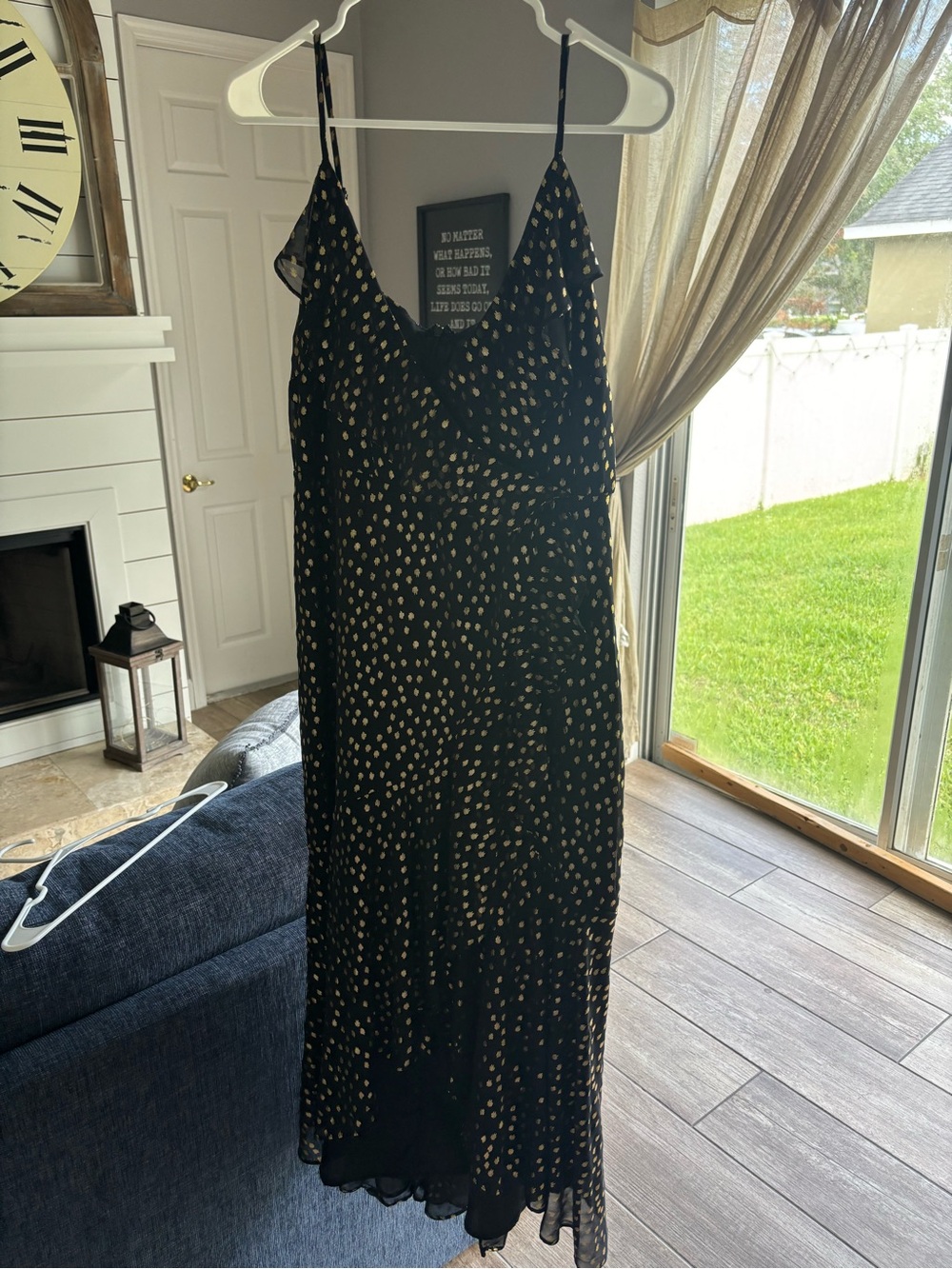 MSK Black Maxi Slip Dress with Gold Dot Print
